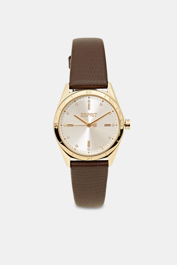 Women Uhren | Edelstahl-Uhr mit Struktur-Lederarmband - GQ90390