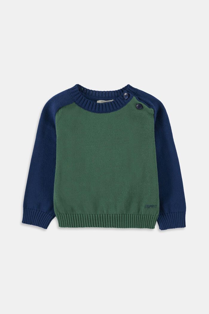 Colorblock Pullover aus Baumwolle, BOTTLE GREEN, detail image number 0