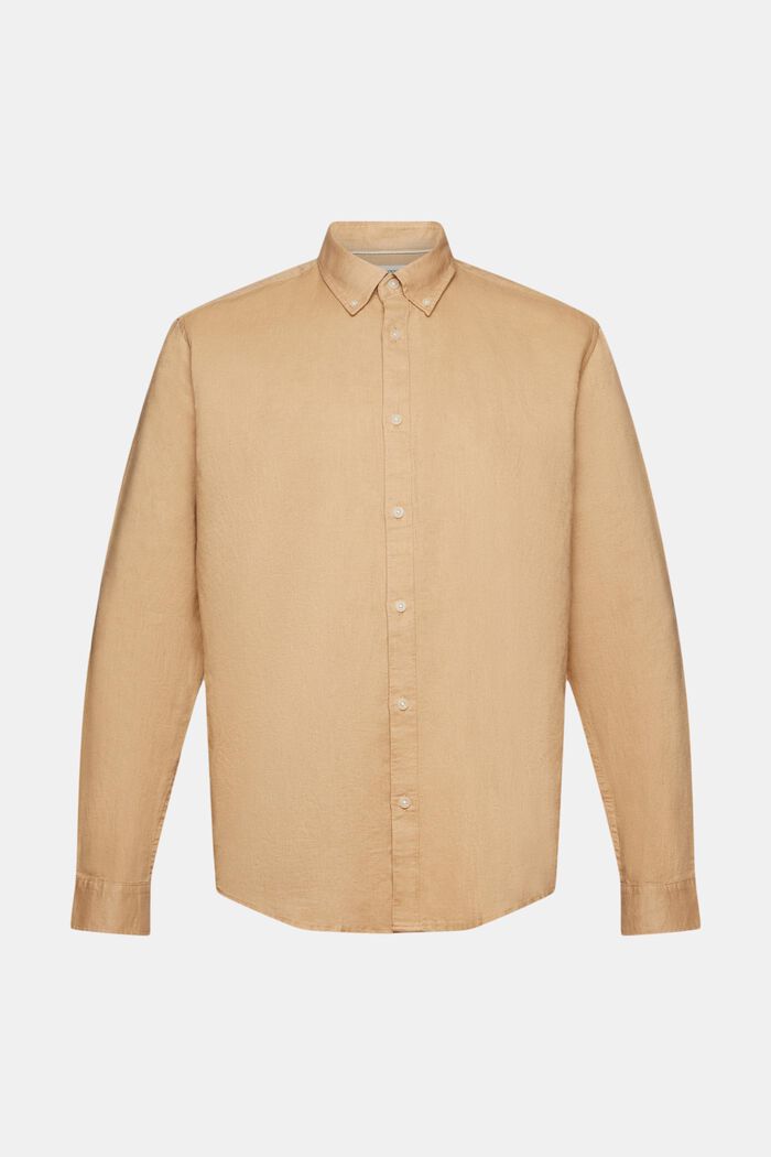 Button-Down-Hemd aus Baumwolle und Leinen, BEIGE, detail image number 5