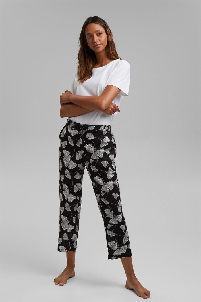 Pyjama-Hose mit Ginko-Print, LENZING™ ECOVERO™, BLACK, overview