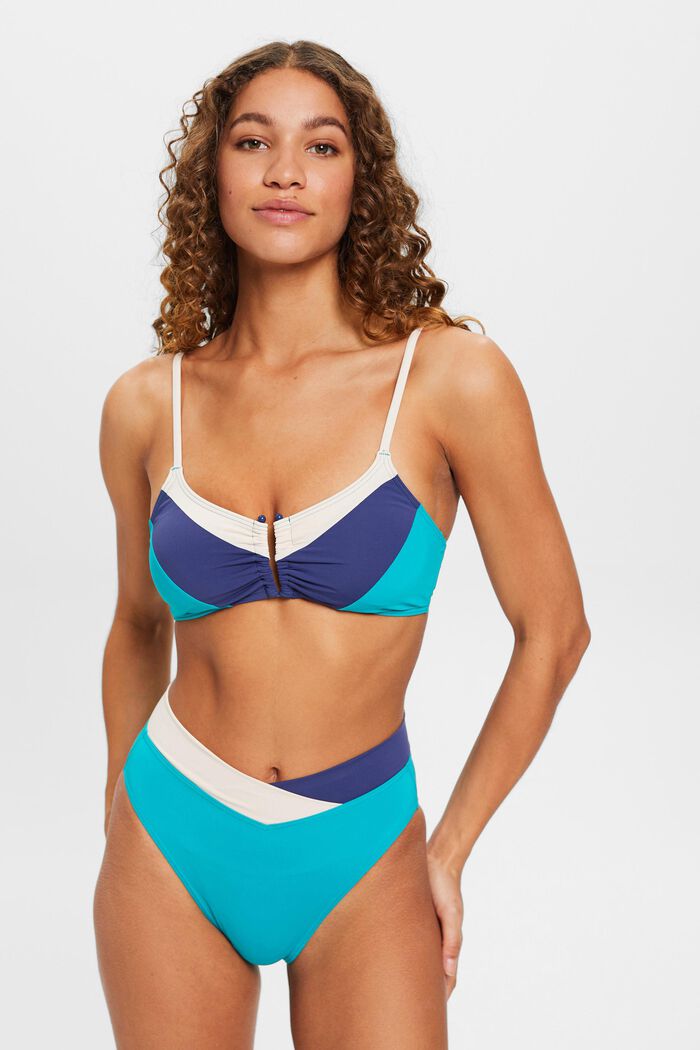 Wattiertes Bikinitop mit U-Steg im Colour Block-Design, TEAL GREEN, detail image number 0