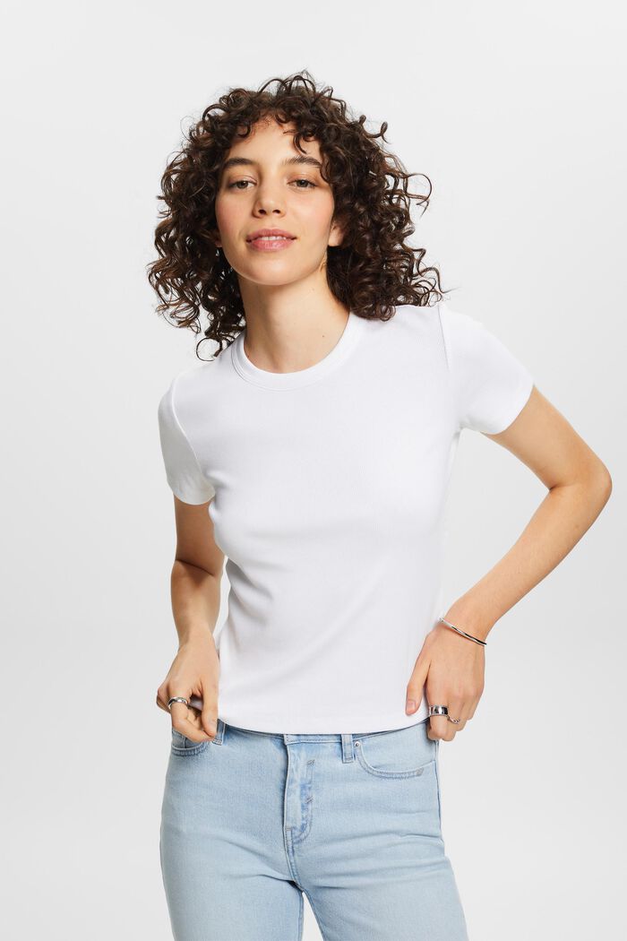T-Shirt aus geripptem Jersey, WHITE, detail image number 0