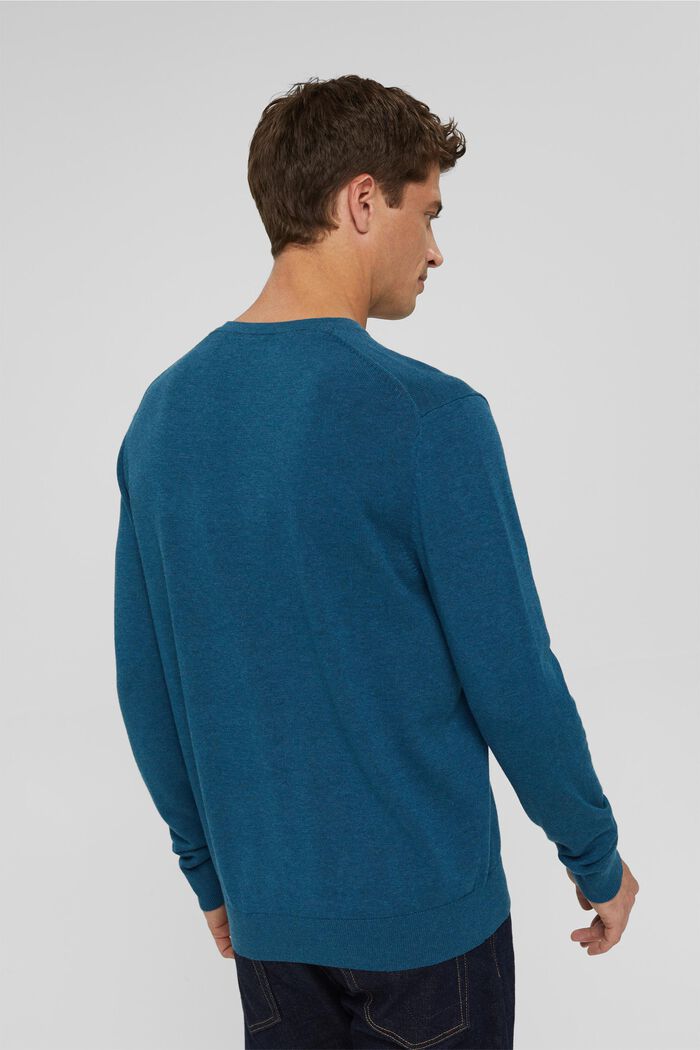 V- Neck Pullover aus 100% Pima Cotton, PETROL BLUE, detail image number 3