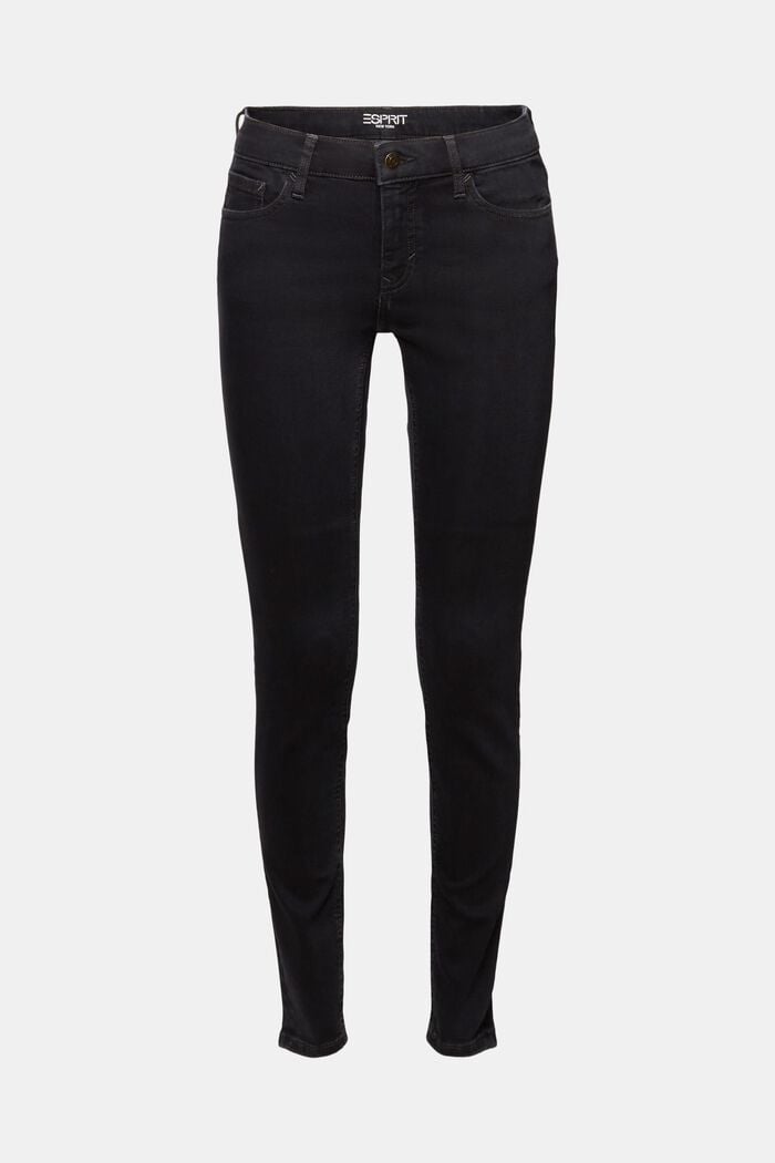 Recycelt: Skinny Jeans mit mittelhohem Bund, BLACK DARK WASHED, detail image number 7
