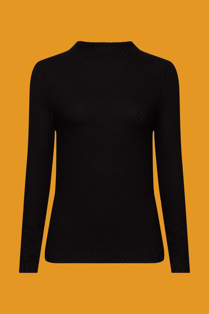 Geripptes Sweatshirt mit Rollkragen, BLACK, detail image number 5