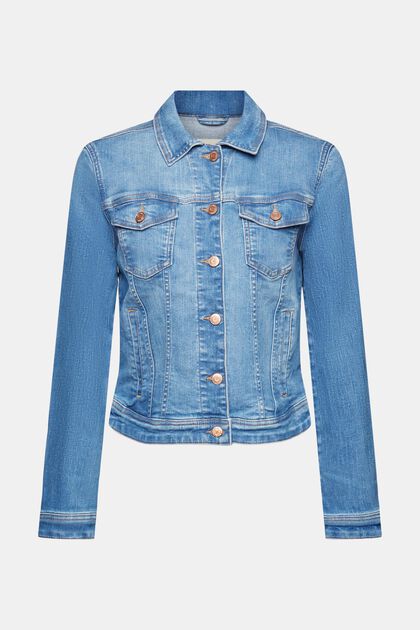 Jeansjacke im Used-Look, Organic Cotton, BLUE MEDIUM WASHED, overview