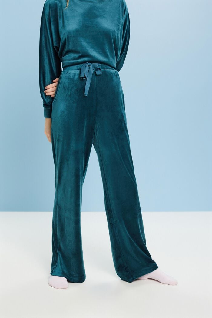 Loungewear-Hose aus Samt, PETROL BLUE, detail image number 0