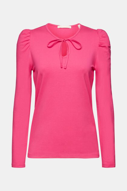 Longsleeve mit Keyhole-Detail, PINK FUCHSIA, overview