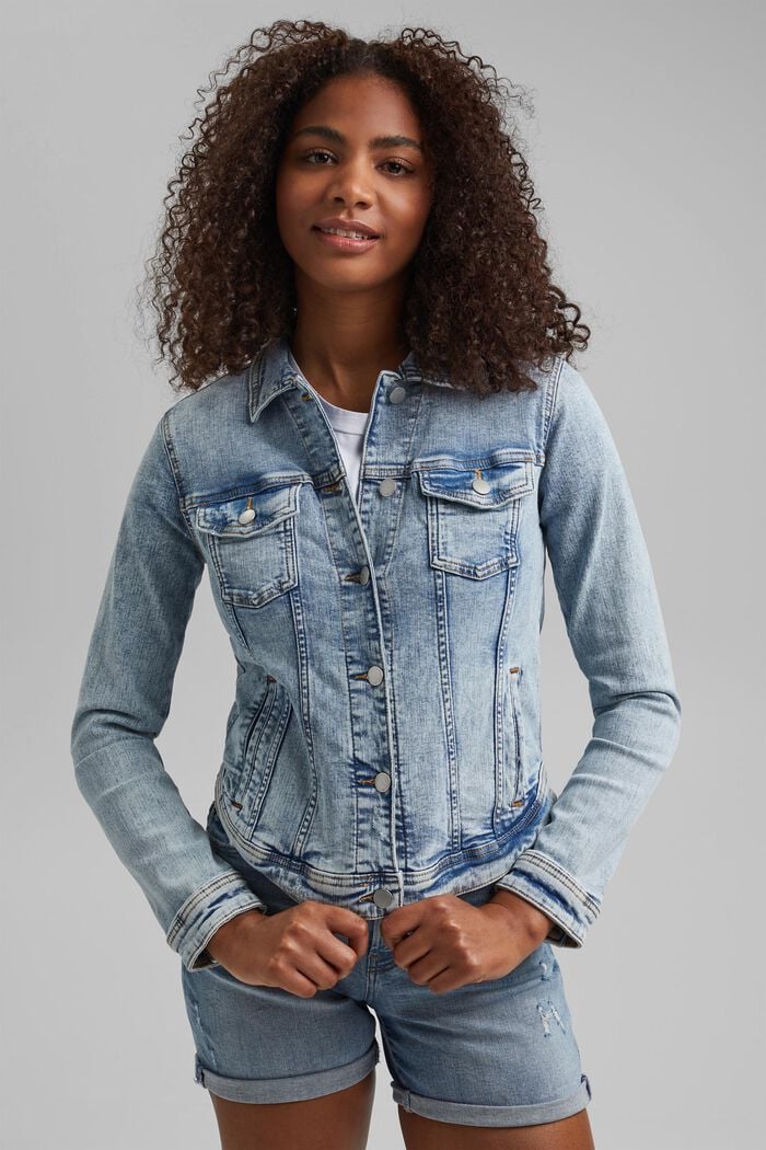 Jeansjacke im Used-Look, Organic Cotton, BLUE LIGHT WASHED, detail image number 0