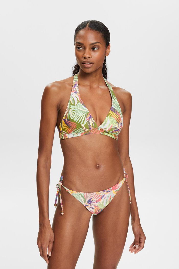 Wattiertes Neckholder-Bikinitop mit Print, DARK GREEN, detail image number 0