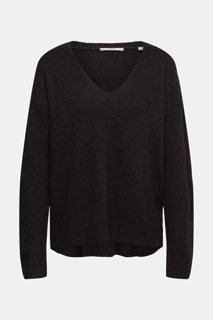Mit Wolle: flauschiger Pullover, BLACK, overview