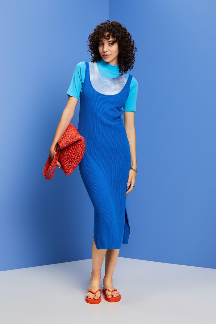 Kleid aus Rippstrick, Leinenmix, BRIGHT BLUE, detail image number 4