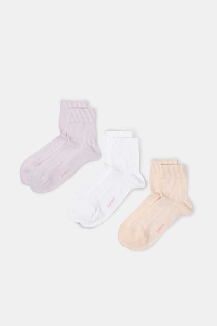 3er-Pack Gerippte Socken aus Bio-Baumwolle mit mittelhohem Schaft, BEIGE/LILAC, detail image number 0