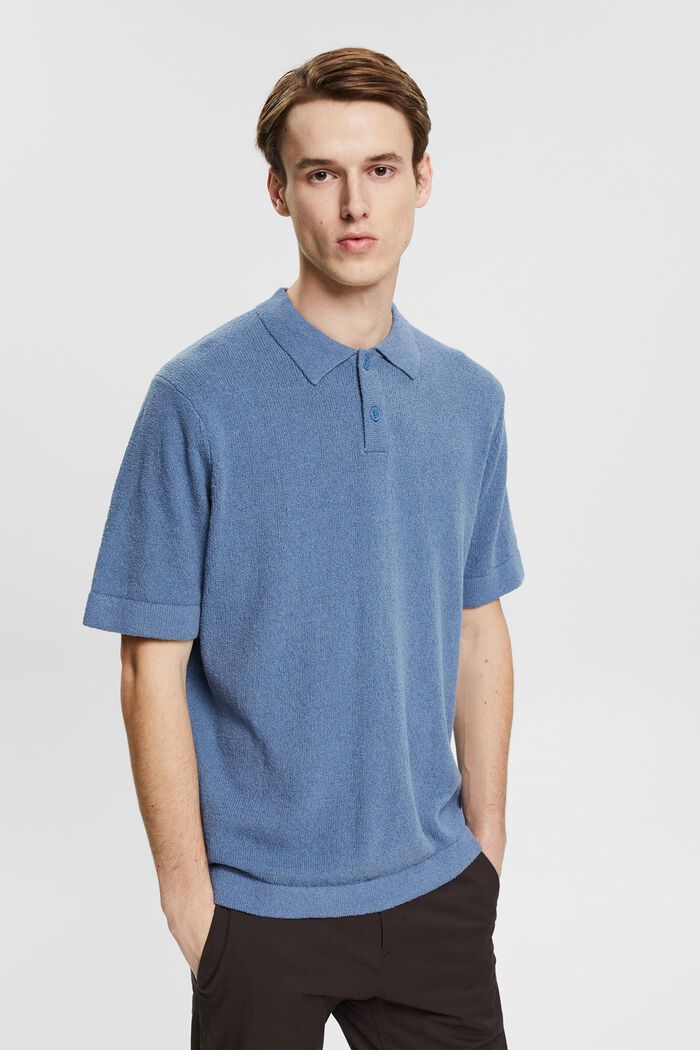 Polo-Shirt in Bouclé-Optik, GREY BLUE, detail image number 1