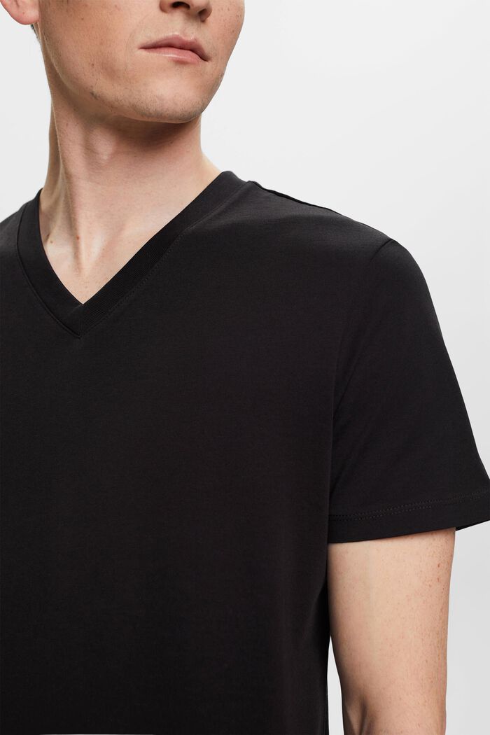 T-Shirt aus Baumwolle mit V-Ausschnitt, Slim Fit, BLACK, detail image number 2