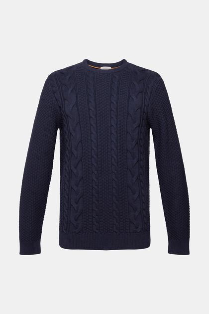Pullover mit Zopf-Muster, NAVY, overview