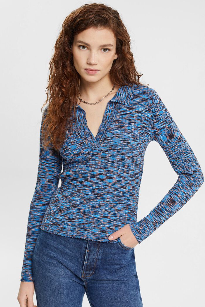 Gemustertes Shirt mit V-Ausschnitt, BLUE, detail image number 0