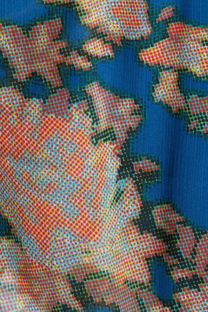 Gekräuselte Chiffonbluse mit Print, TEAL BLUE, detail image number 1
