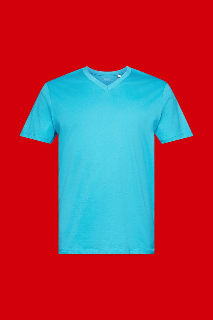 T-Shirt aus Baumwolle mit V-Ausschnitt, Slim Fit, AQUA GREEN, detail image number 5
