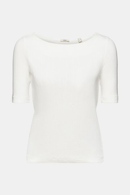 Pointelle-T-Shirt in gerippter Optik, OFF WHITE, overview