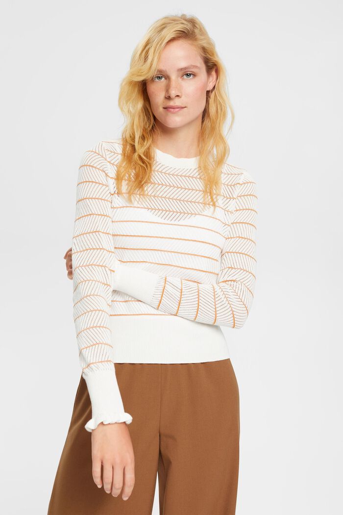 Gestreifter Pullover in Pointelle-Strick, HONEY YELLOW, overview
