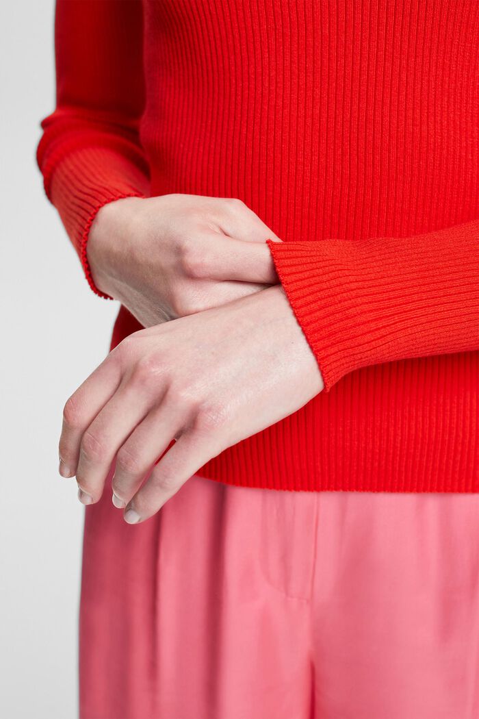 Pullover in gerippter Optik, RED, detail image number 0