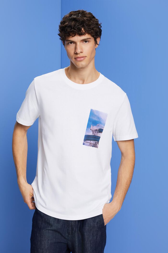 T-Shirt mit Print auf der Brust, 100 % Baumwolle, WHITE, detail image number 0