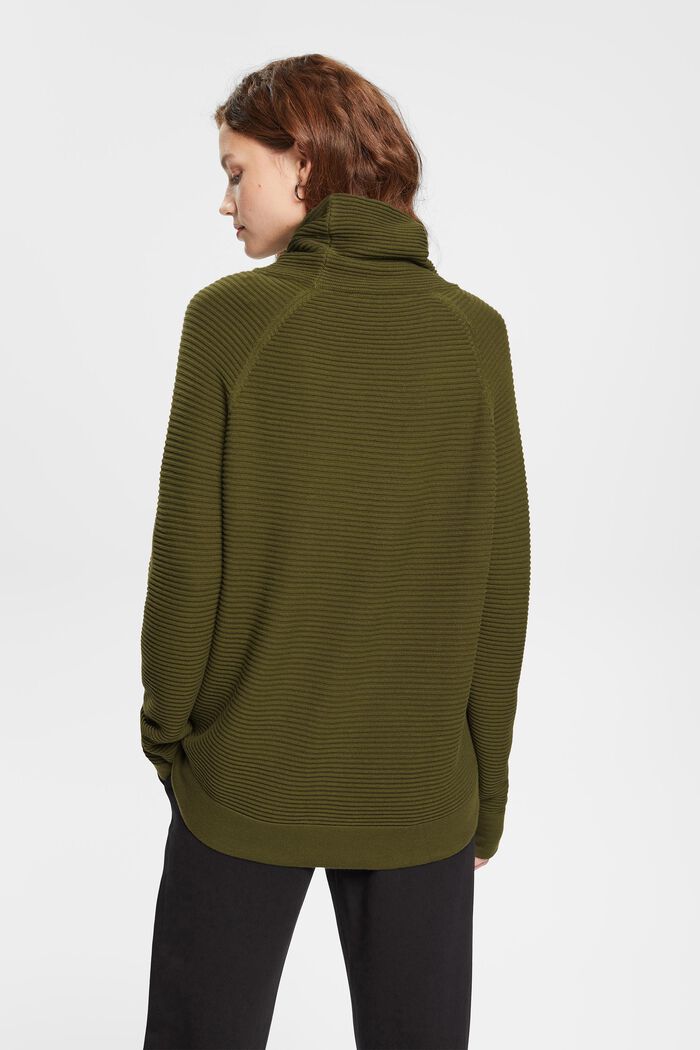 Pullover mit Trichterausschnitt, 100 % Baumwolle, KHAKI GREEN, detail image number 4