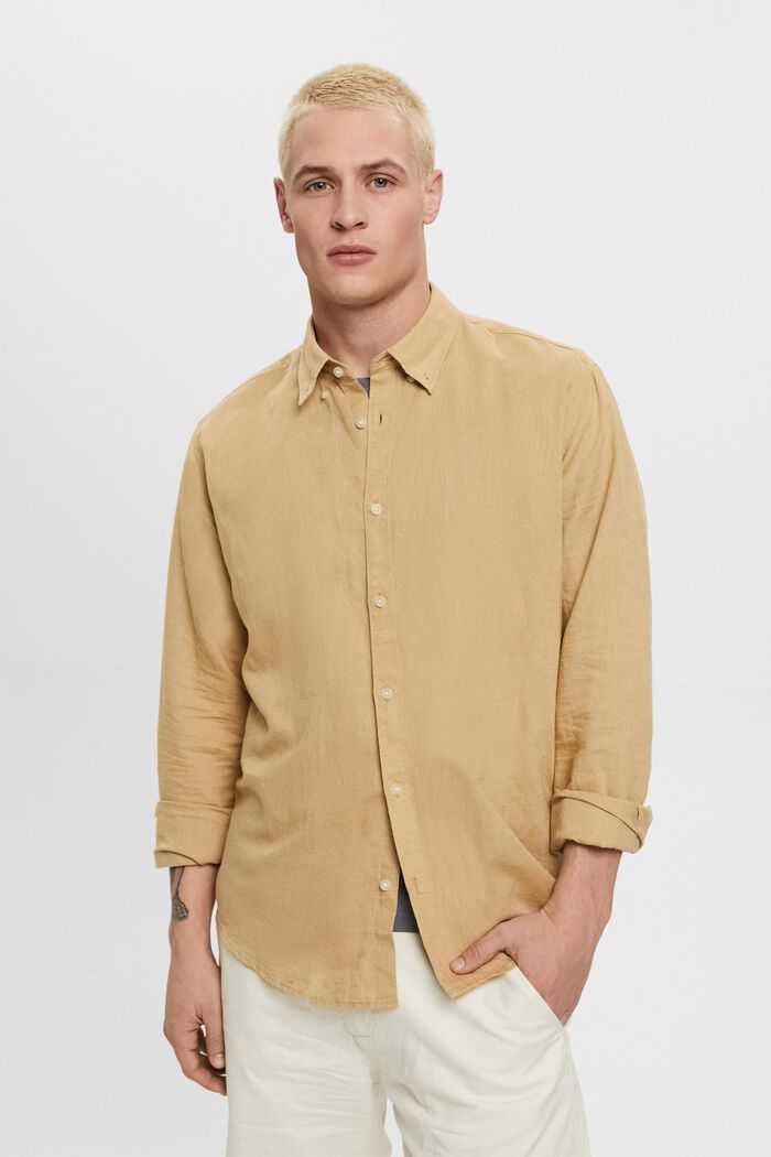 Button-Down-Hemd aus Baumwolle und Leinen, BEIGE, detail image number 0