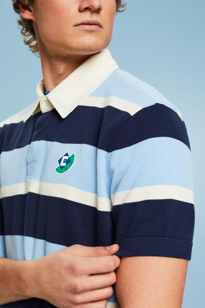 Gestreiftes Baumwoll-T-Shirt mit Logo und Polokragen, BRIGHT BLUE, detail image number 3