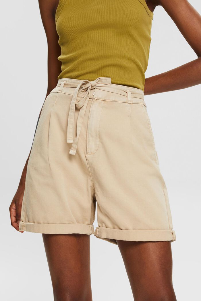 Highwaist-Shorts aus 100% Pima-Baumwolle, BEIGE, detail image number 0