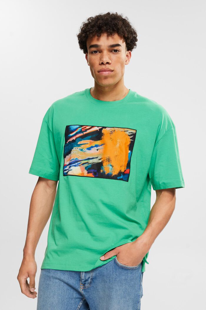 Jersey-T-Shirt mit großem Aufnäher, GREEN, detail image number 0