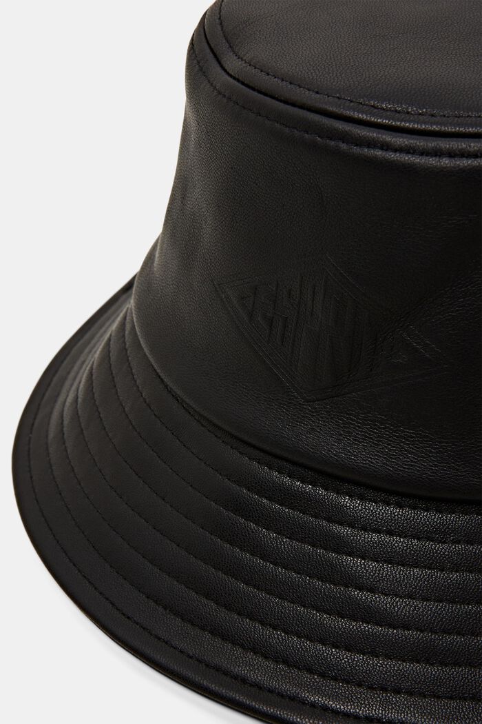 Bucket Hat aus Leder mit Logo, BLACK, detail image number 1