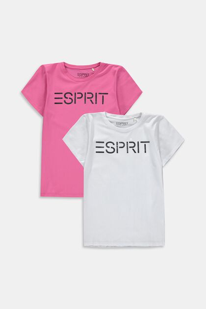 2er-Pack T-Shirts mit Metallic-Logoprint, PINK, overview