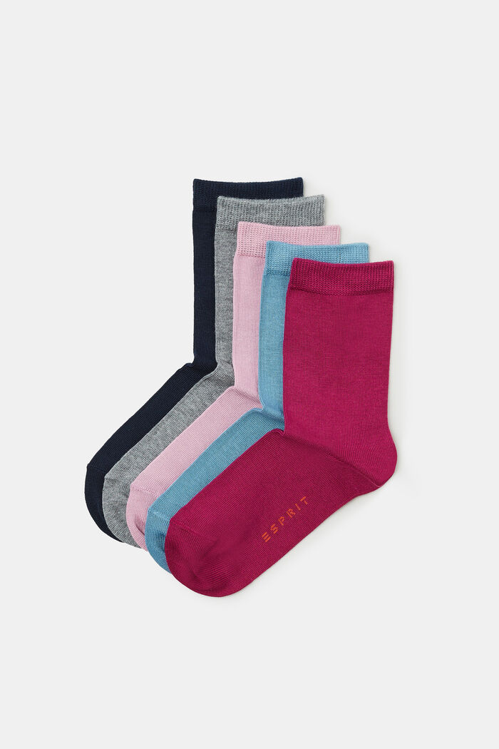 5er-Pack einfarbige Socken, BLUE/GREY/BERRY, detail image number 0