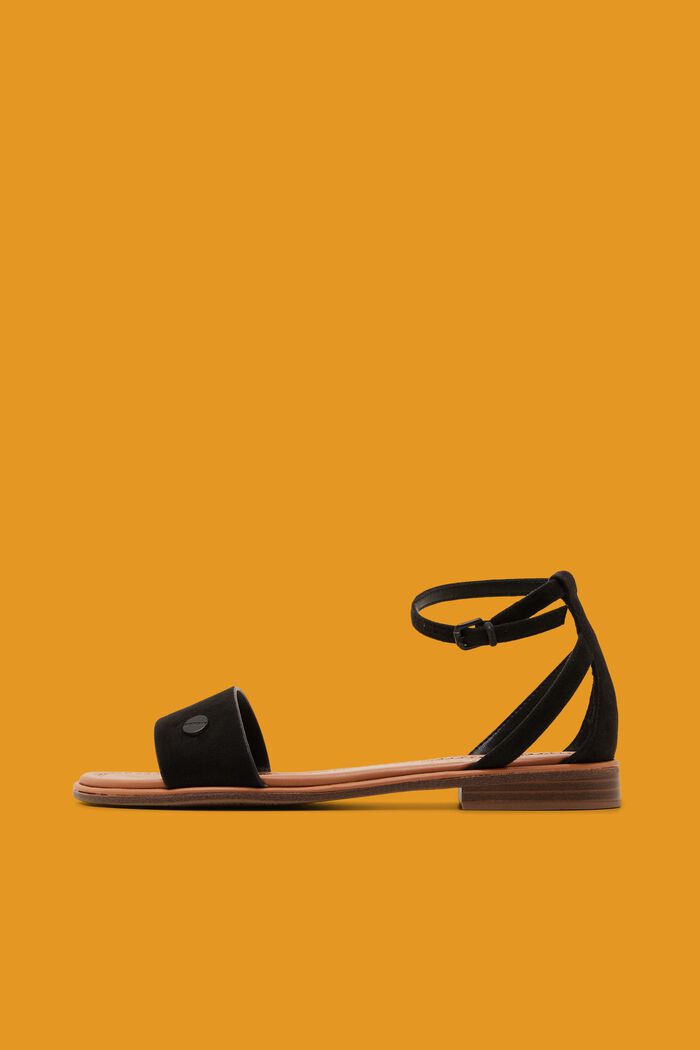 Sandalen mit Fesselriemen aus veganem Wildleder, BLACK, detail image number 0