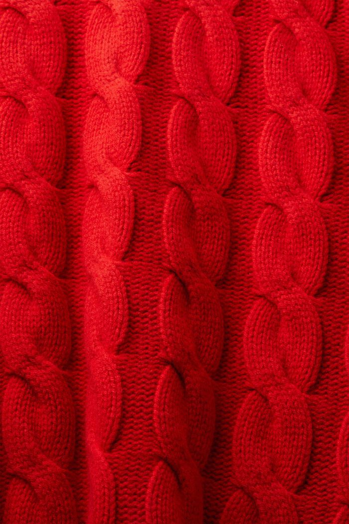 Zopfstrickpullover aus Wolle, DARK RED, detail image number 6