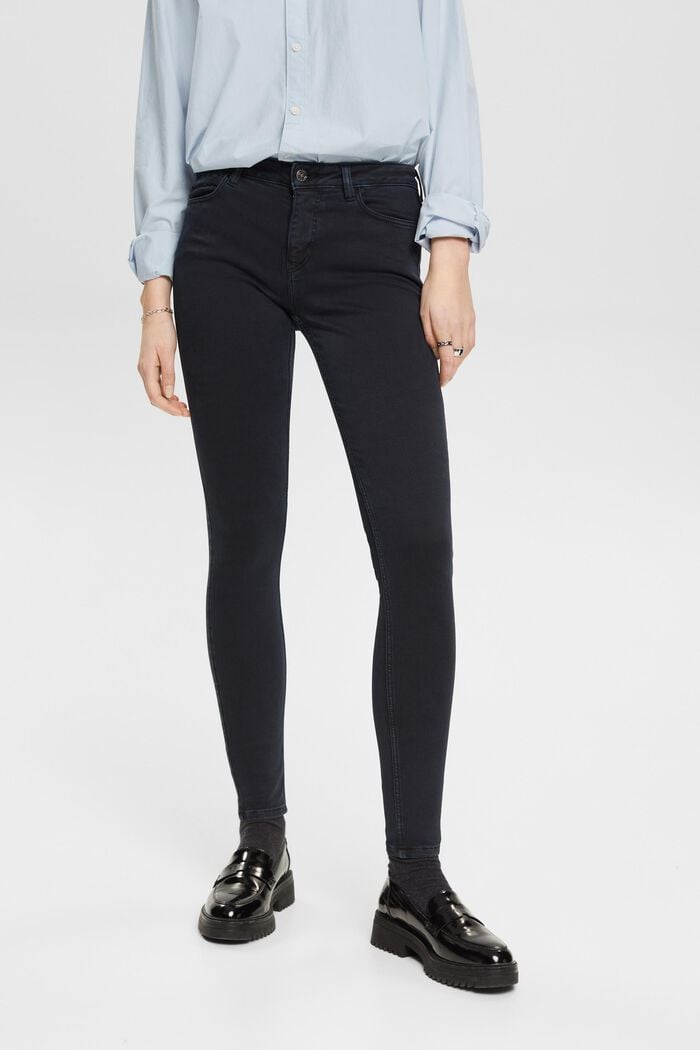 Skinny Jeans mit mittelhohem Bund, BLACK, detail image number 0