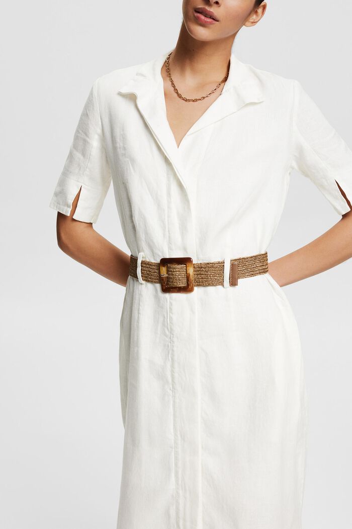 Hemdblusenkleid mit Gürtel aus 100% Leinen, WHITE, detail image number 3