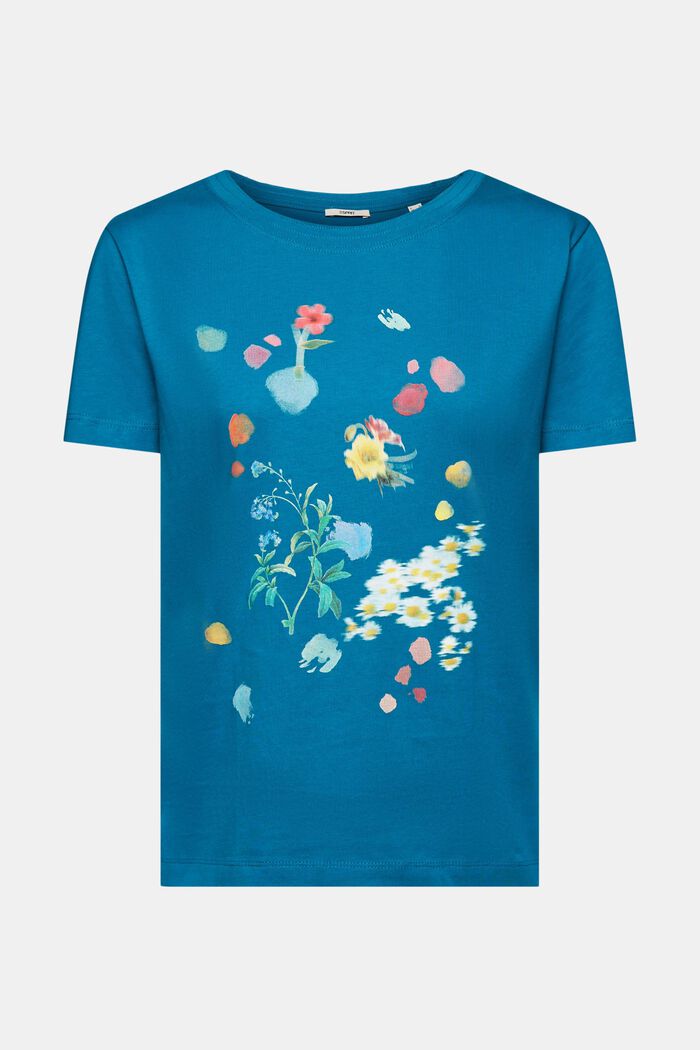 T-Shirt mit Blumen-Print, TEAL BLUE, detail image number 5