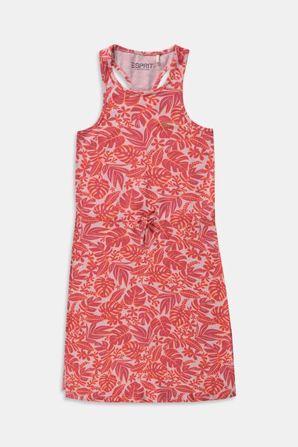Kleid mit tropischem Muster, ORANGE RED, overview