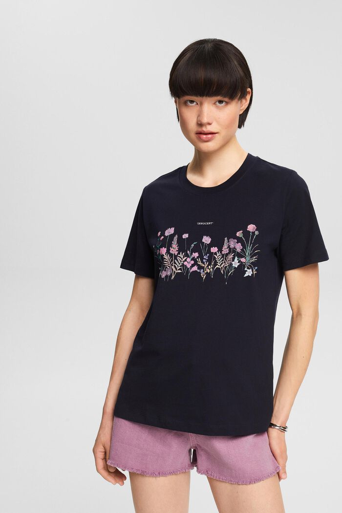 T-Shirt mit Blumen-Print, NAVY, detail image number 1
