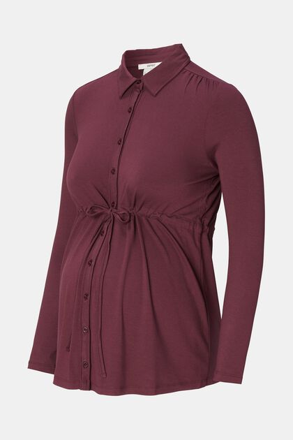 Langärmelige Jersey-Bluse, LENZING™ ECOVERO™, PLUM BROWN, overview