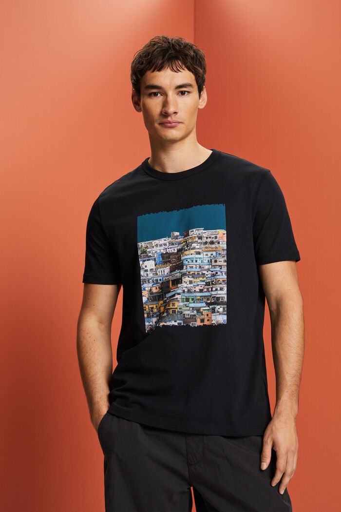 Bedrucktes Jersey-T-Shirt, 100 % Baumwolle, BLACK, detail image number 0