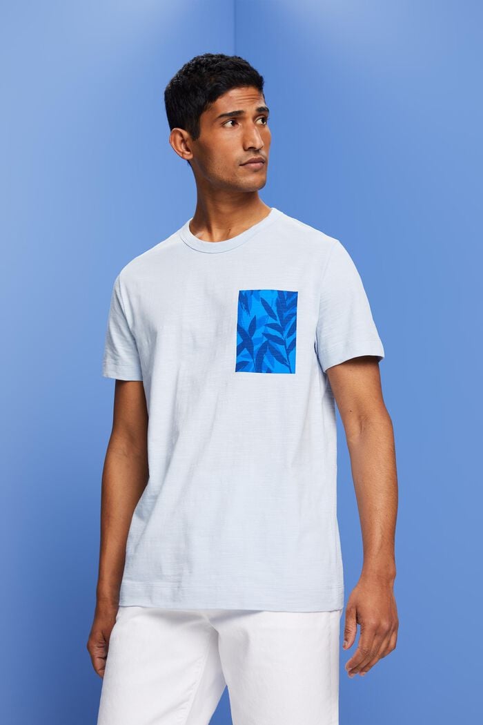 Jersey-T-Shirt mit Brust-Print, 100 % Baumwolle, PASTEL BLUE, detail image number 0