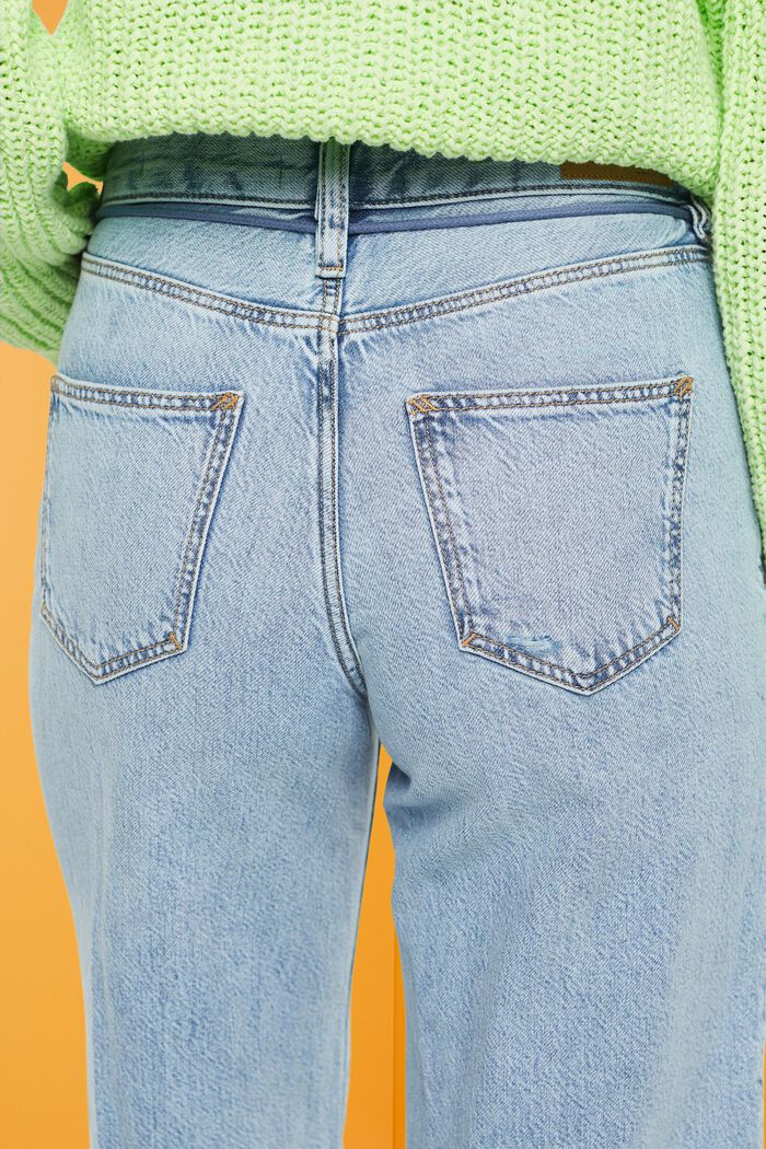 Jeans mit hohem Bund, weitem Bein und Schnürtel, BLUE LIGHT WASHED, detail image number 4