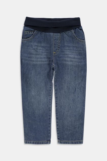 Jeans mit Ripp-Bund, 100% Bio-Baumwolle, BLUE MEDIUM WASHED, overview