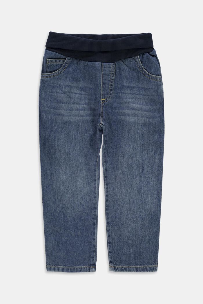 Jeans mit Ripp-Bund, 100% Bio-Baumwolle, BLUE MEDIUM WASHED, detail image number 0