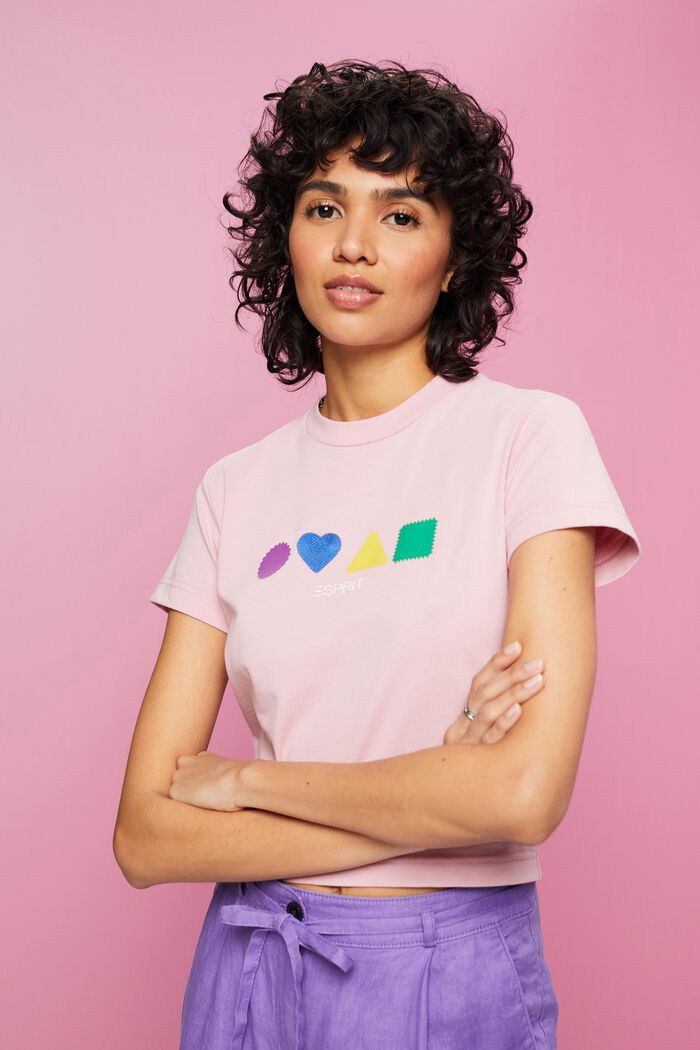 T-Shirt aus Bio-Baumwolle mit geometrischem Print, PINK, detail image number 0