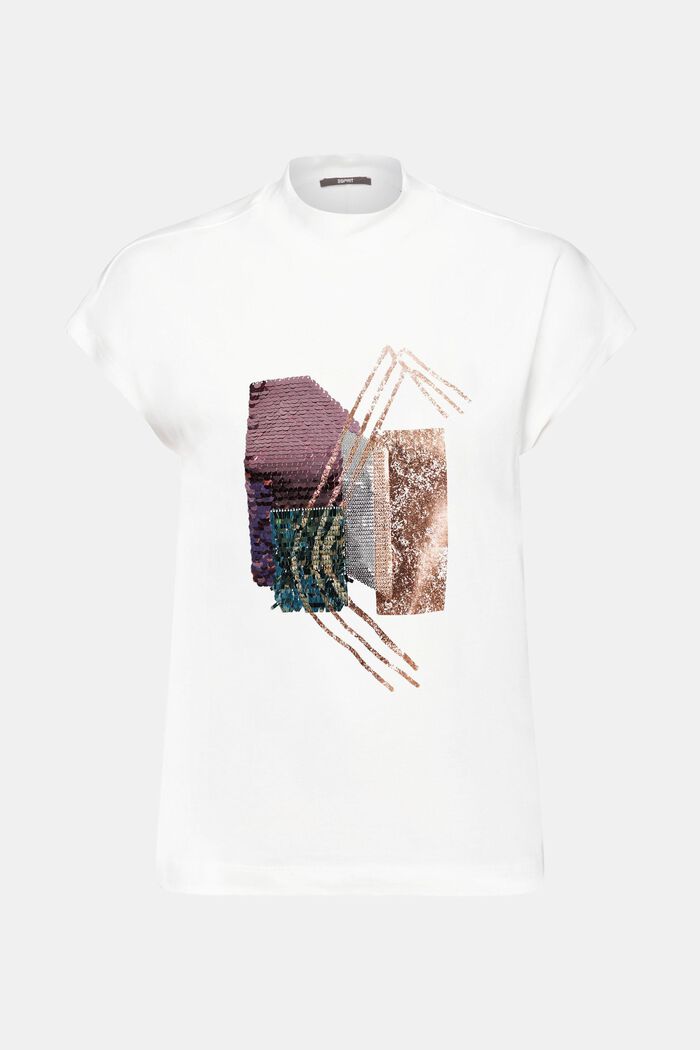 T-Shirt mit Paillettenapplikation, TENCEL™, OFF WHITE, detail image number 5